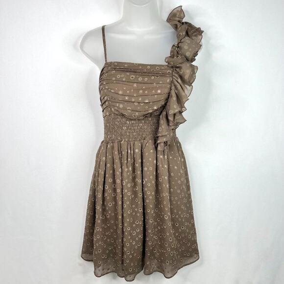 Chelsea & Violet Brown Ruffle Shoulder Party Dress S - Picture 1 of 15